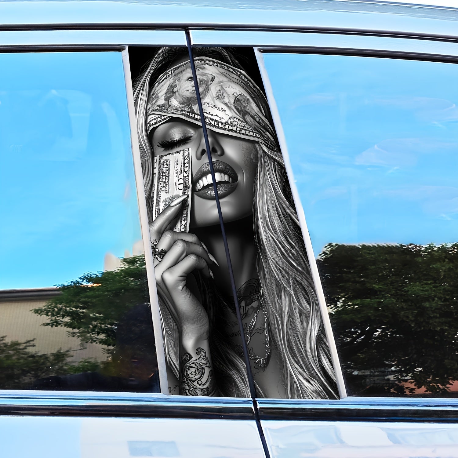 2pcs Autocollants Voiture Money Girl – Vinyle Mat, Étanches et Antirayures