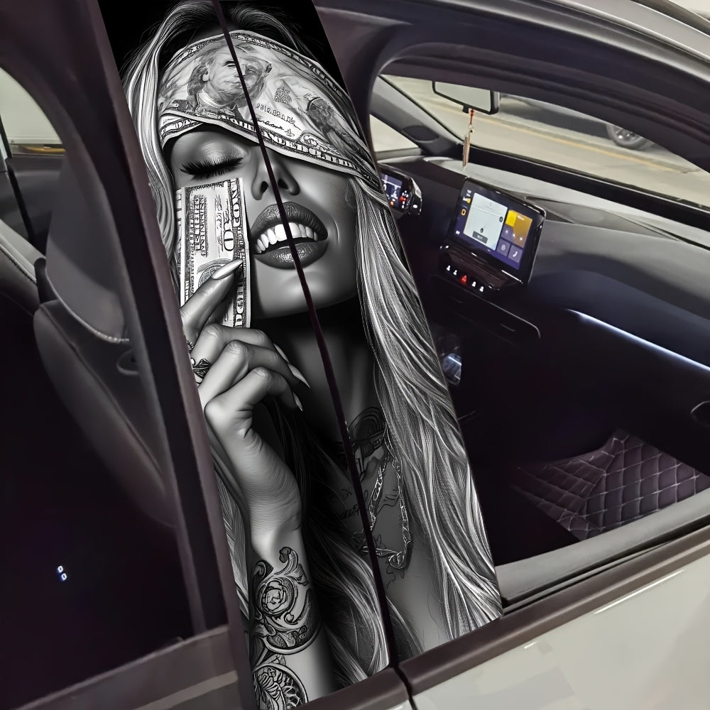 2pcs Autocollants Voiture Money Girl – Vinyle Mat, Étanches et Antirayures