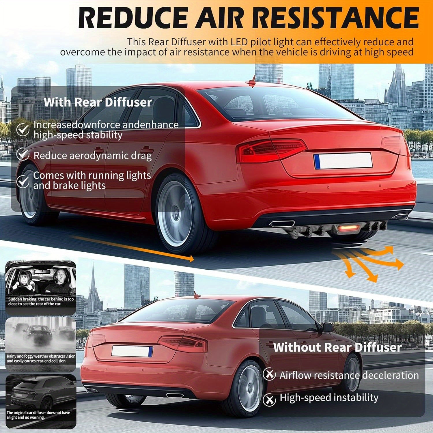 Diffuseur arrière en fibre de carbone avec aileron requin