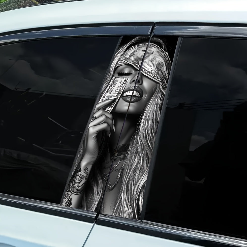 2pcs Autocollants Voiture Money Girl – Vinyle Mat, Étanches et Antirayures