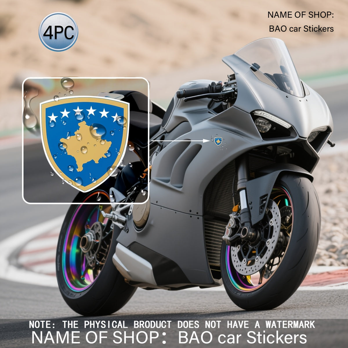 Set 4 Autocollants Blason du Kosovo