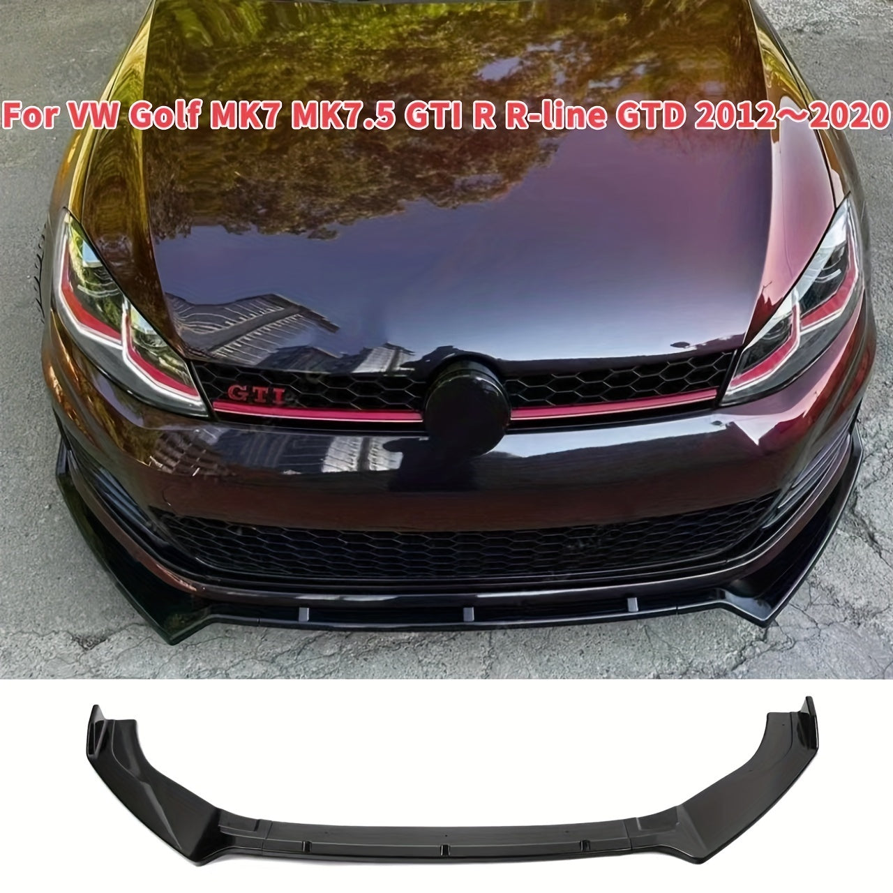 Kit 3pcs lame avant pour VW - spoiler avant brillant noir