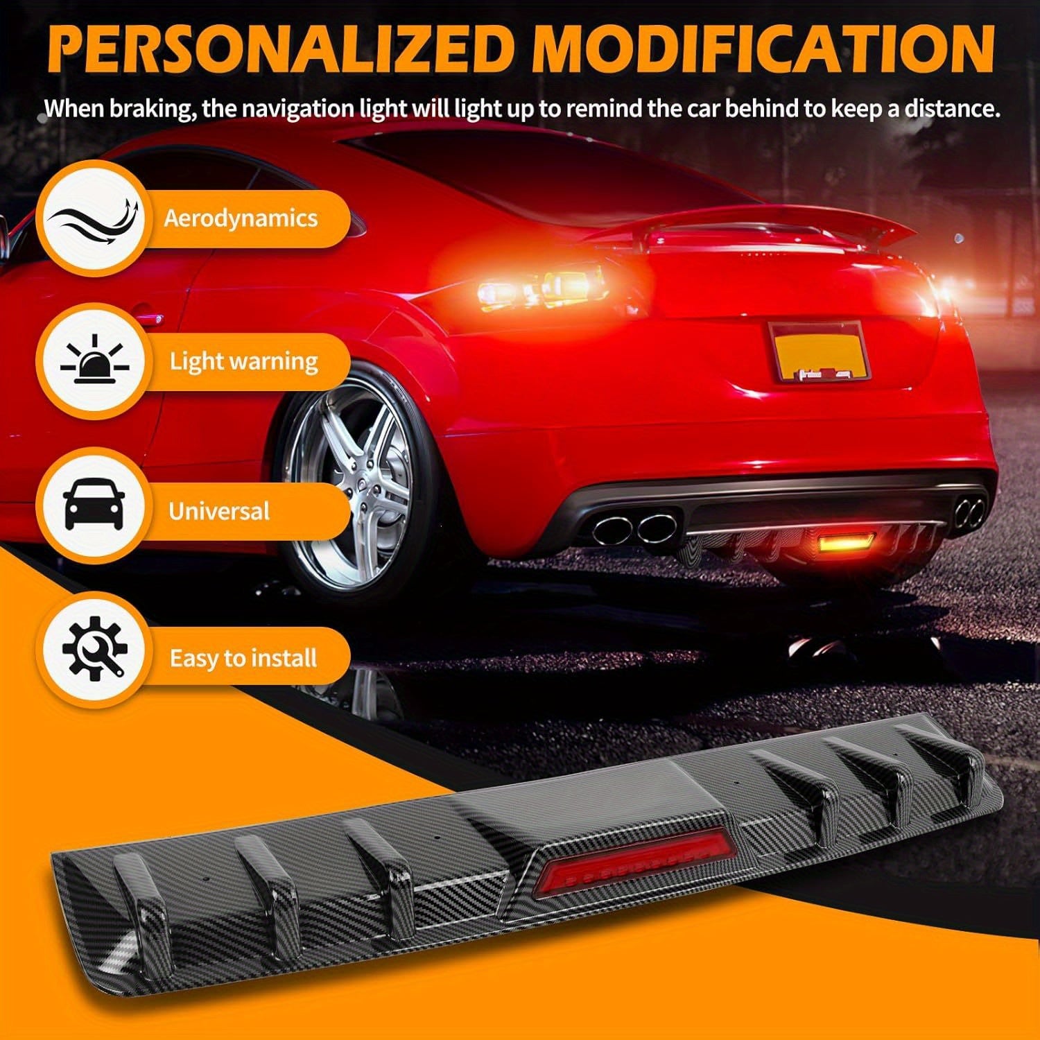 Diffuseur arrière en fibre de carbone avec aileron requin