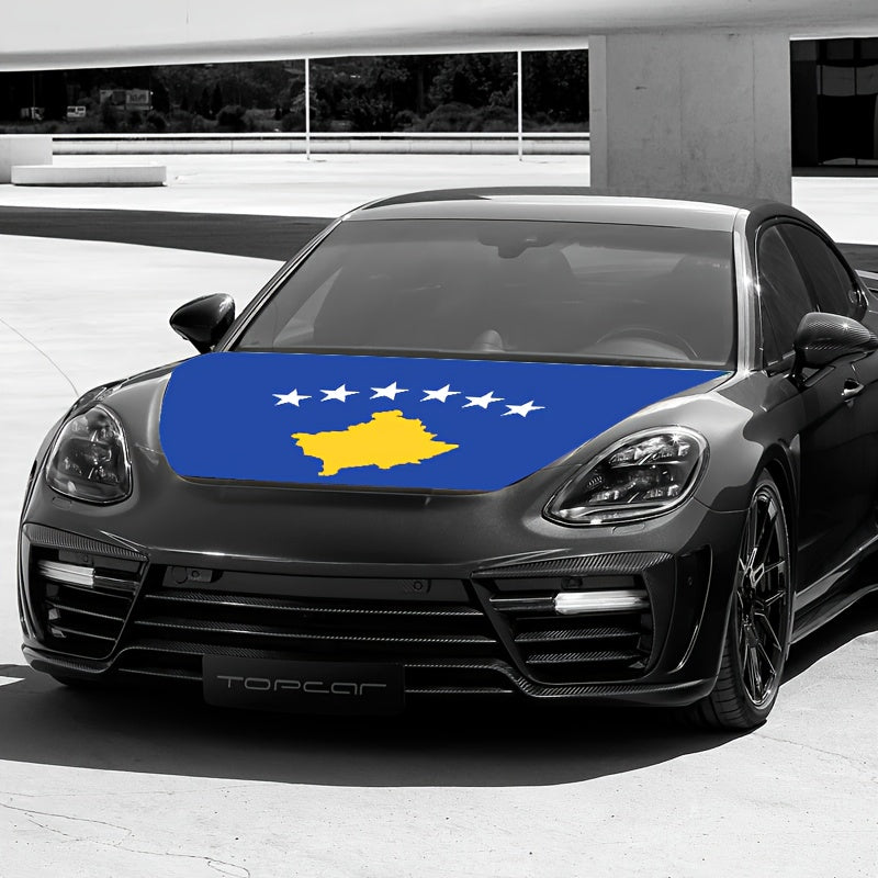 Bannière de Capot Voiture Drapeau du Kosovo – Élastique, Résistante au Vent et à la Pluie