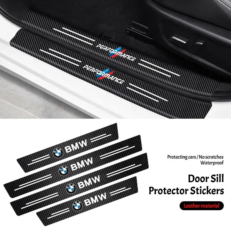 Protection de seuils de porte antidérapante en cuir carbone pour BMW