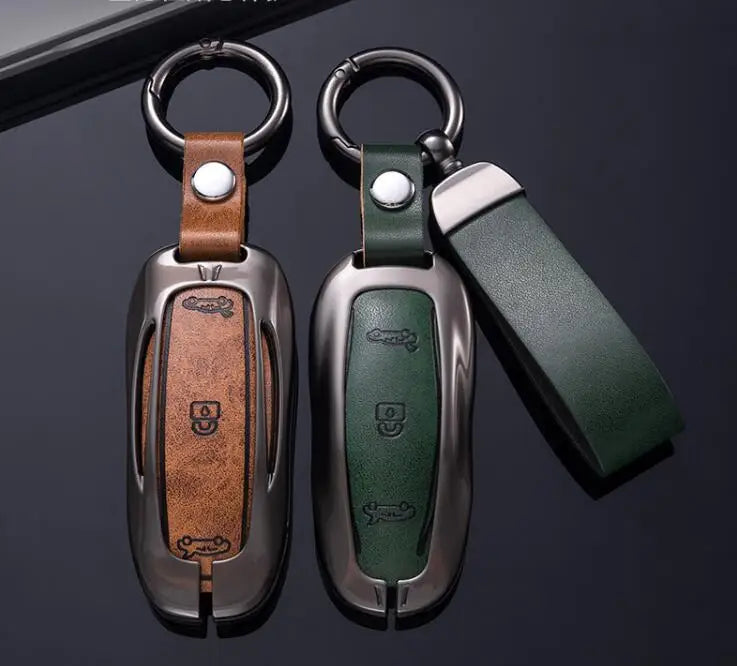 Coque de clé en alliage de zinc et cuir pour Tesla