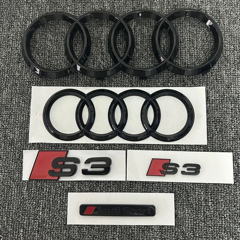 Logo Avant et Arrière Audi S3 Noir Brillant