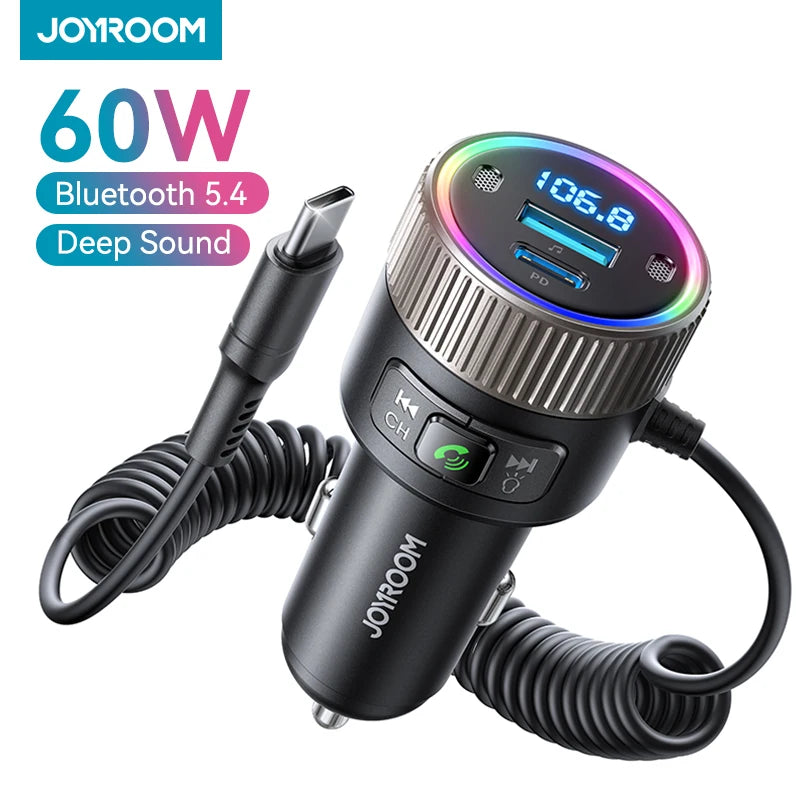 JOYROOM 60W Bluetooth 5.4 FM Transmitter PD QC 3.0 Super Fast Car Charger