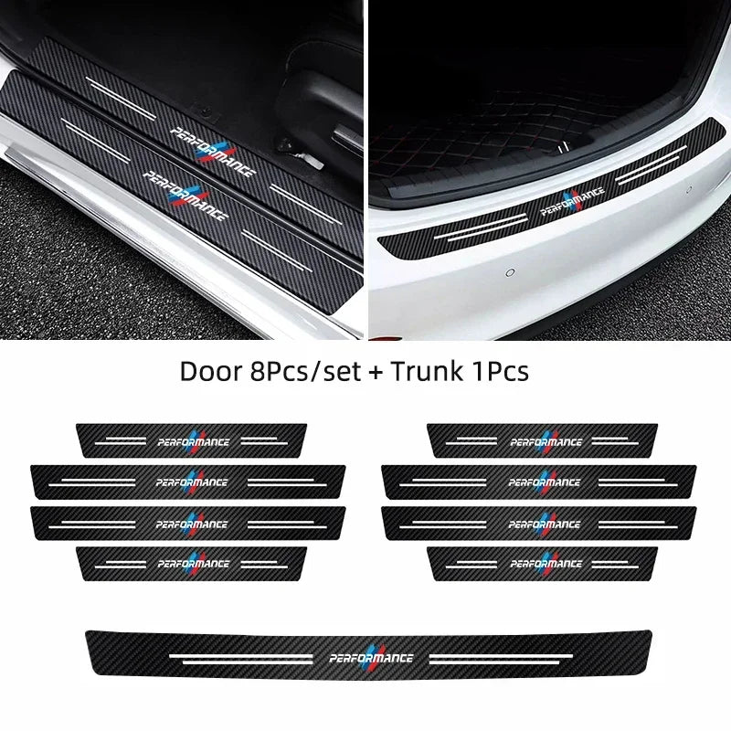 Protection de seuils de porte antidérapante en cuir carbone pour BMW