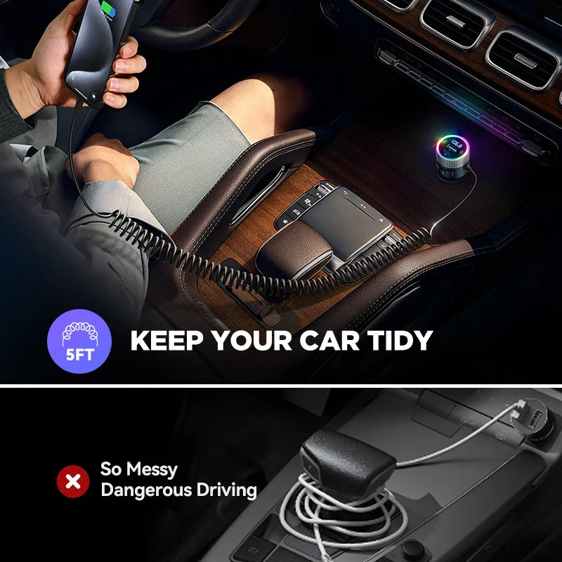 JOYROOM 60W Bluetooth 5.4 FM Transmitter PD QC 3.0 Super Fast Car Charger