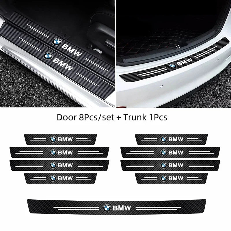 Protection de seuils de porte antidérapante en cuir carbone pour BMW