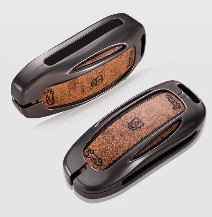 Coque de clé en alliage de zinc et cuir pour Tesla