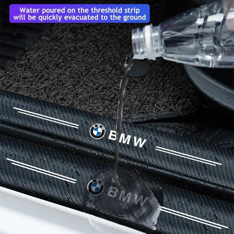 Protection de seuils de porte antidérapante en cuir carbone pour BMW