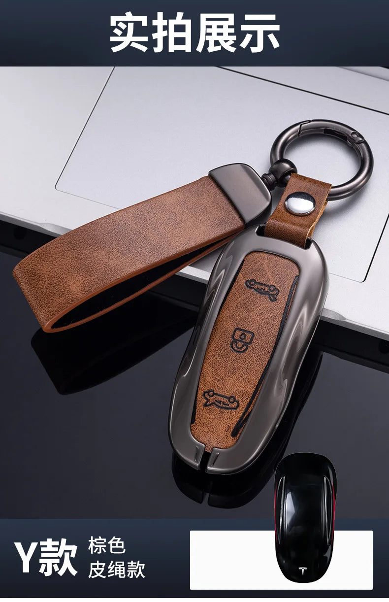 Coque de clé en alliage de zinc et cuir pour Tesla