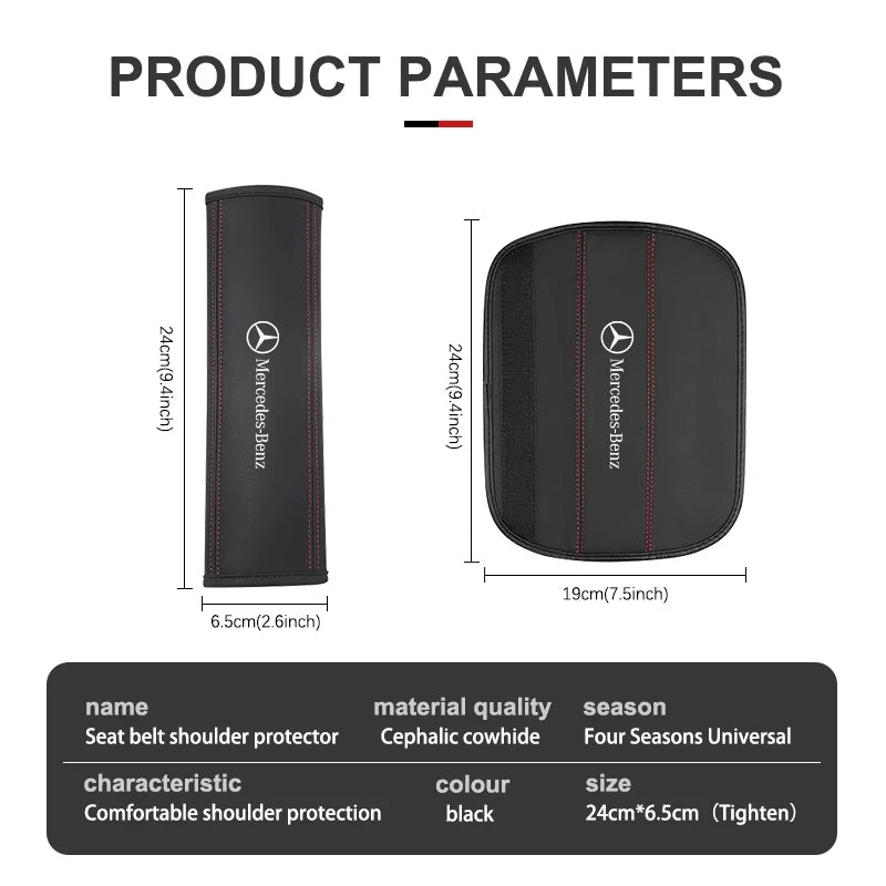 Couvre ceinture de sécurité en cuir Nappa 2 pièces pour Mercedes-Benz