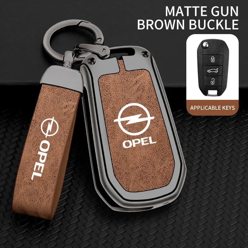 Coque de clé intelligente en alliage de zinc et cuir pour Opel