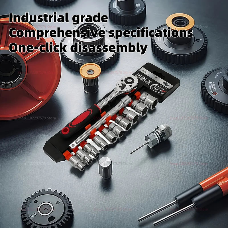 12 Pièces Set de Clés à Douille avec Cliquet Rapide 1/4"