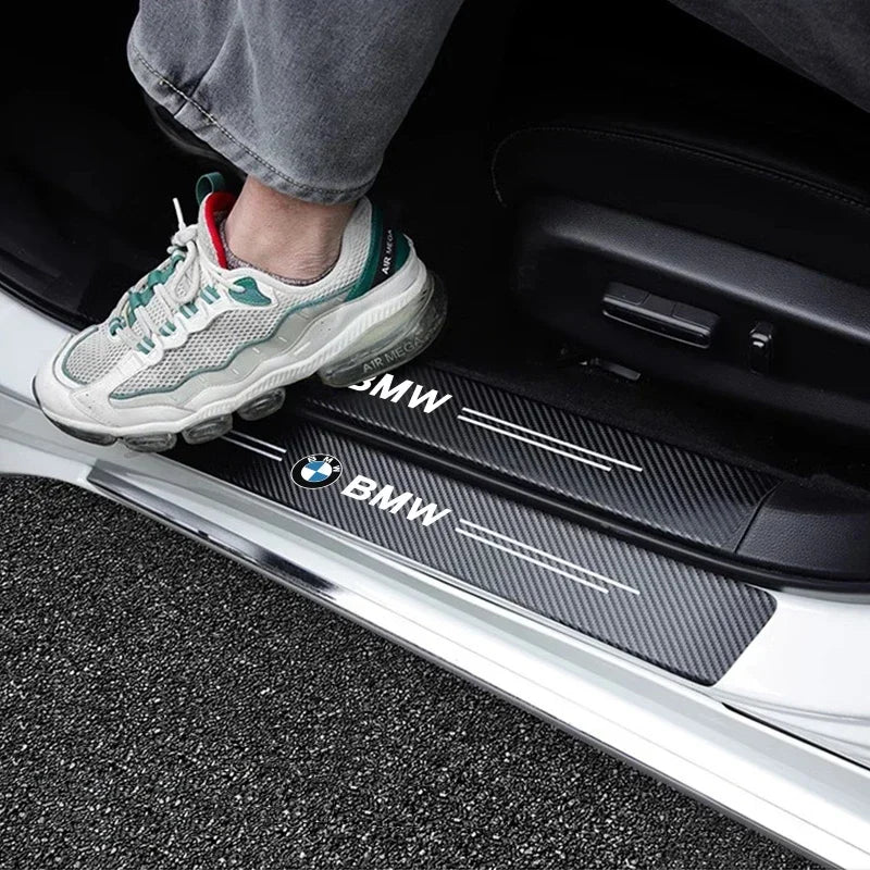 Protection de seuils de porte antidérapante en cuir carbone pour BMW