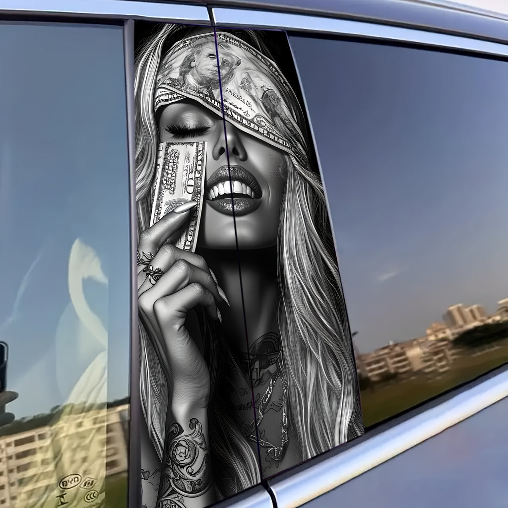 2pcs Autocollants Voiture Money Girl – Vinyle Mat, Étanches et Antirayures