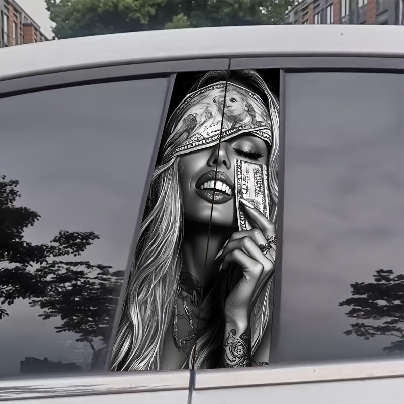 2pcs Autocollants Voiture Money Girl – Vinyle Mat, Étanches et Antirayures
