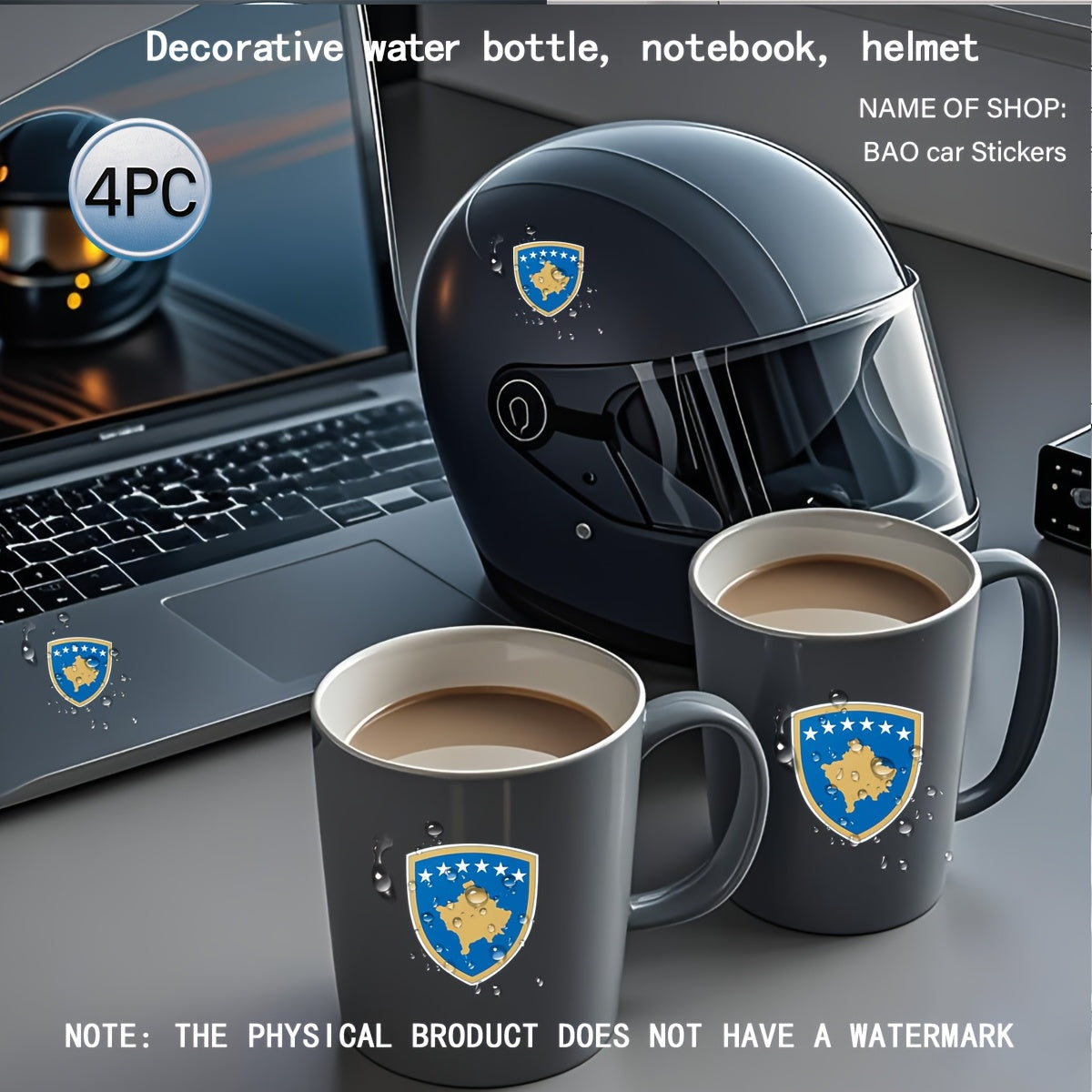 Set 4 Autocollants Blason du Kosovo