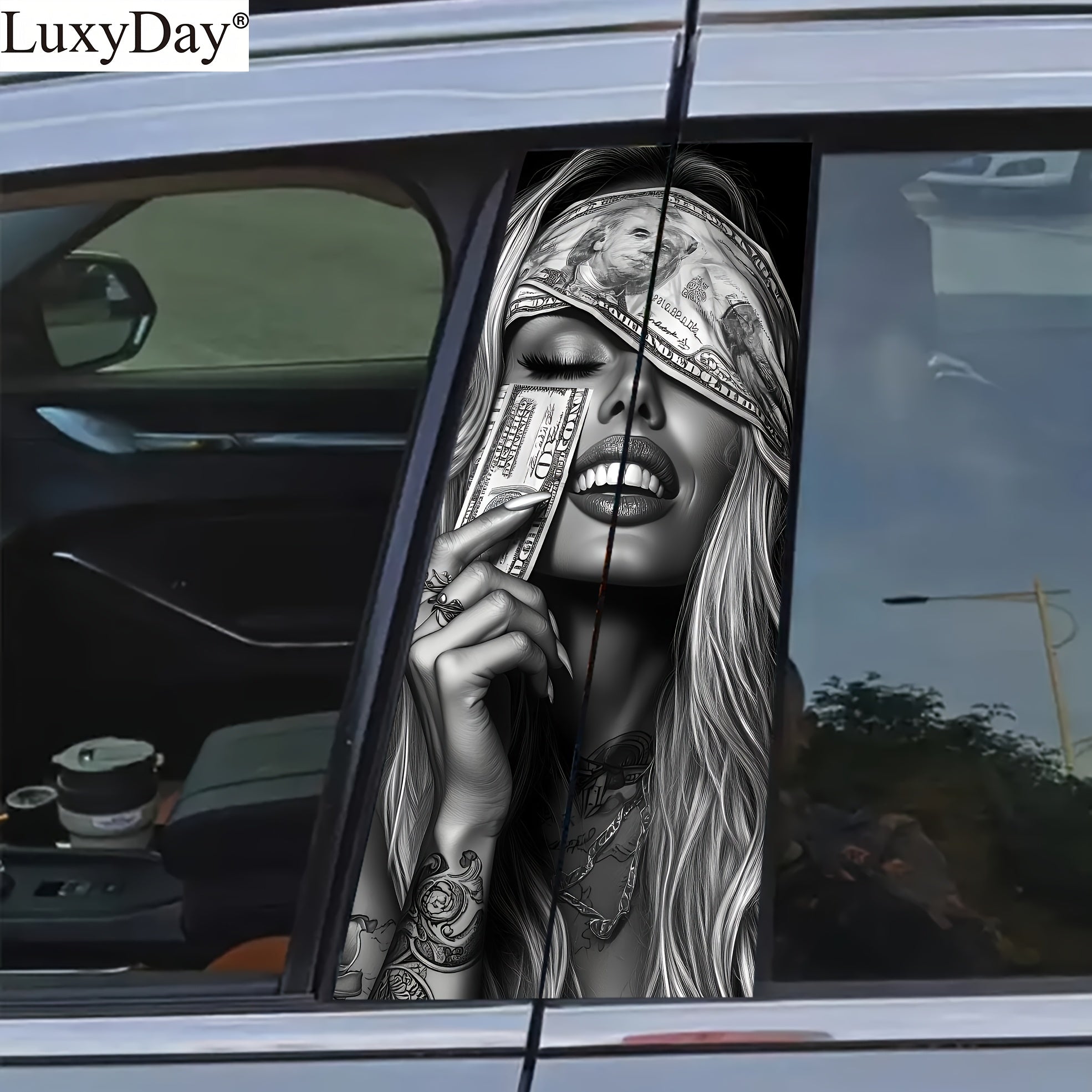 2pcs Autocollants Voiture Money Girl – Vinyle Mat, Étanches et Antirayures