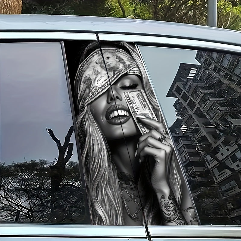 2pcs Autocollants Voiture Money Girl – Vinyle Mat, Étanches et Antirayures