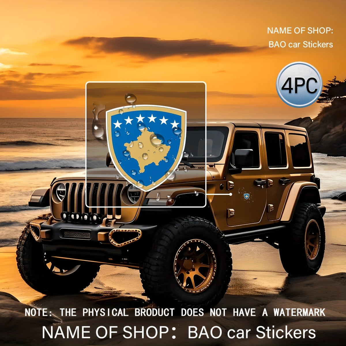 Set 4 Autocollants Blason du Kosovo